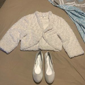 Swirl Fur Shoulder Jacket, Girls M, Cream colored